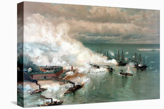Vintage American Civil War Print of the Battle of Mobile Bay-null-Stretched Canvas