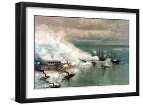 Vintage American Civil War Print of the Battle of Mobile Bay-null-Framed Art Print