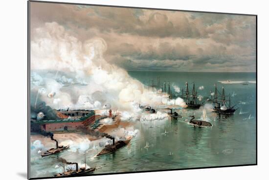 Vintage American Civil War Print of the Battle of Mobile Bay-null-Mounted Art Print