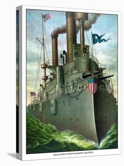 Vintage American History Print of Admiral George Dewey Standing On His Flagship-Stocktrek Images-Stretched Canvas