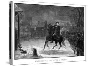 Vintage American History Print of General George Washington at the Battle of Trenton-Stocktrek Images-Stretched Canvas