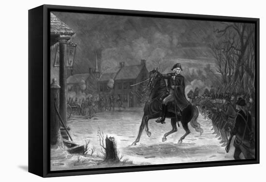 Vintage American History Print of General George Washington at the Battle of Trenton-Stocktrek Images-Framed Stretched Canvas