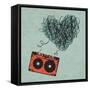 Vintage Audio Cassette Illustration with Heart Shaped Messy Tape. Vector, Eps10-pashabo-Framed Stretched Canvas