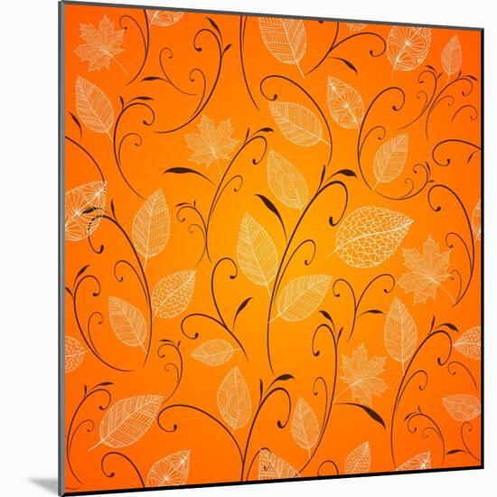 Vintage Autumn Leaves Pattern Background-cienpies-Mounted Art Print