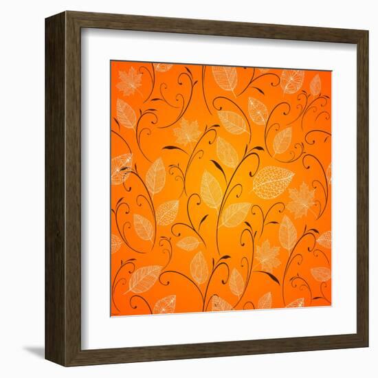 Vintage Autumn Leaves Pattern Background-cienpies-Framed Art Print