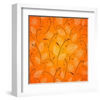 Vintage Autumn Leaves Pattern Background-cienpies-Framed Art Print