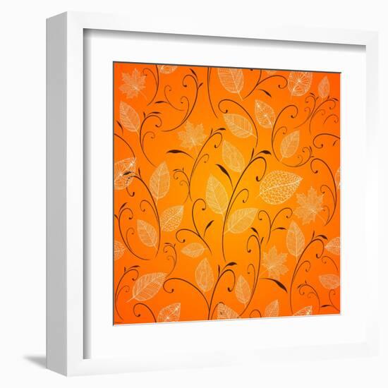 Vintage Autumn Leaves Pattern Background-cienpies-Framed Art Print