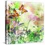 Vintage Background In Painting Style With Butterflies-Maugli-l-Stretched Canvas