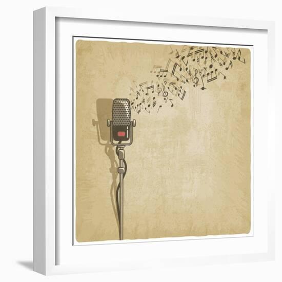 Vintage Background with Microphone - Vector Illustration-natbasil-Framed Art Print