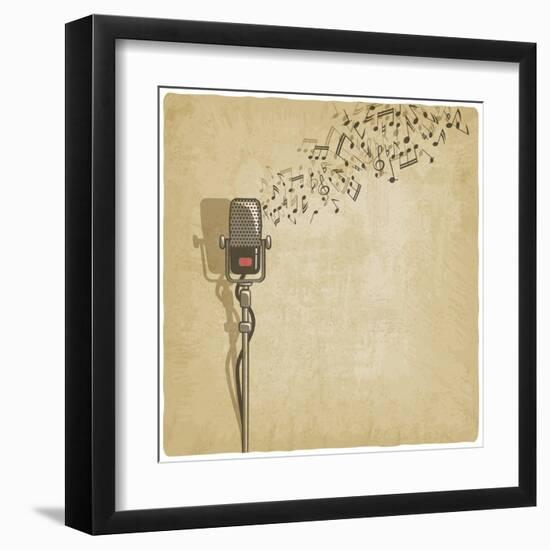 Vintage Background with Microphone - Vector Illustration-natbasil-Framed Art Print