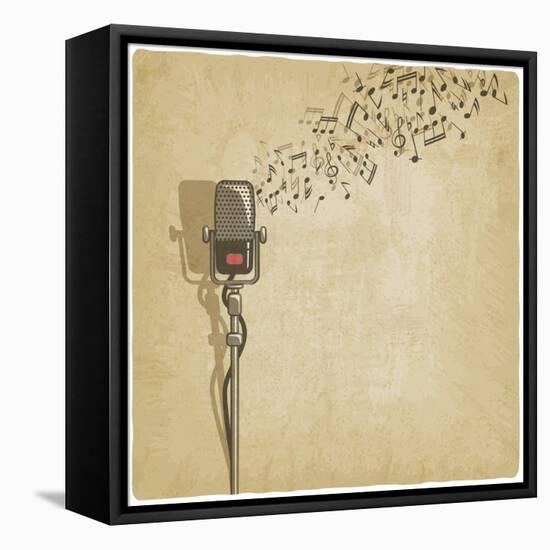 Vintage Background with Microphone - Vector Illustration-natbasil-Framed Stretched Canvas