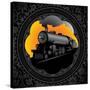 Vintage Background with Old Locomotive. Vector Illustration.-Rashomon-Stretched Canvas