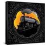 Vintage Background with Old Locomotive. Vector Illustration.-Rashomon-Framed Stretched Canvas