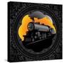 Vintage Background with Old Locomotive. Vector Illustration.-Rashomon-Stretched Canvas