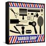 Vintage Barber And Hairdresser Silhouette Set-radubalint-Framed Stretched Canvas