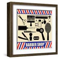 Vintage Barber And Hairdresser Silhouette Set-radubalint-Framed Art Print