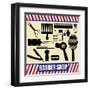 Vintage Barber And Hairdresser Silhouette Set-radubalint-Framed Art Print