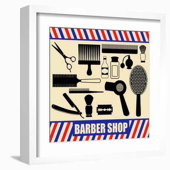 Vintage Barber And Hairdresser Silhouette Set-radubalint-Framed Art Print