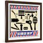 Vintage Barber And Hairdresser Silhouette Set-radubalint-Framed Art Print