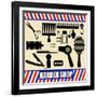 Vintage Barber And Hairdresser Silhouette Set-radubalint-Framed Art Print