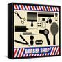 Vintage Barber And Hairdresser Silhouette Set-radubalint-Framed Stretched Canvas