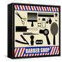 Vintage Barber And Hairdresser Silhouette Set-radubalint-Framed Stretched Canvas