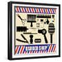 Vintage Barber And Hairdresser Silhouette Set-radubalint-Framed Premium Giclee Print