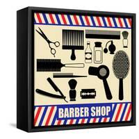 Vintage Barber And Hairdresser Silhouette Set-radubalint-Framed Stretched Canvas