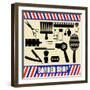 Vintage Barber And Hairdresser Silhouette Set-radubalint-Framed Art Print