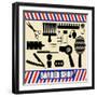 Vintage Barber And Hairdresser Silhouette Set-radubalint-Framed Art Print