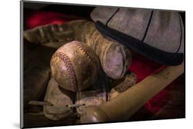 Vintage baseball paraphernalia laid out carefully painted with light-Sheila Haddad-Mounted Photographic Print