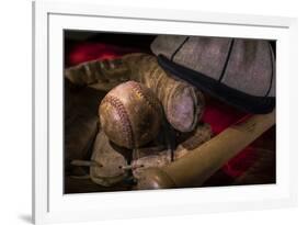 Vintage baseball paraphernalia laid out carefully painted with light-Sheila Haddad-Framed Premium Photographic Print