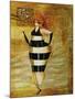 Vintage Beach Girl Black Stripes-Jennifer Garant-Mounted Giclee Print