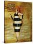 Vintage Beach Girl Black Stripes-Jennifer Garant-Stretched Canvas