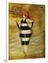 Vintage Beach Girl Black Stripes-Jennifer Garant-Framed Giclee Print