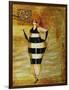 Vintage Beach Girl Black Stripes-Jennifer Garant-Framed Giclee Print