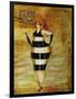 Vintage Beach Girl Black Stripes-Jennifer Garant-Framed Giclee Print