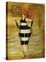 Vintage Beach Girl Black Stripes-Jennifer Garant-Stretched Canvas
