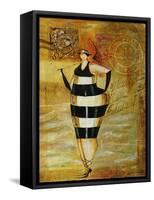 Vintage Beach Girl Black Stripes-Jennifer Garant-Framed Stretched Canvas