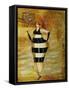 Vintage Beach Girl Black Stripes-Jennifer Garant-Framed Stretched Canvas