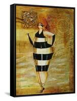 Vintage Beach Girl Black Stripes-Jennifer Garant-Framed Stretched Canvas