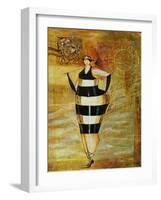 Vintage Beach Girl Black Stripes-Jennifer Garant-Framed Giclee Print