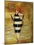 Vintage Beach Girl Black Stripes-Jennifer Garant-Mounted Giclee Print