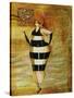 Vintage Beach Girl Black Stripes-Jennifer Garant-Stretched Canvas