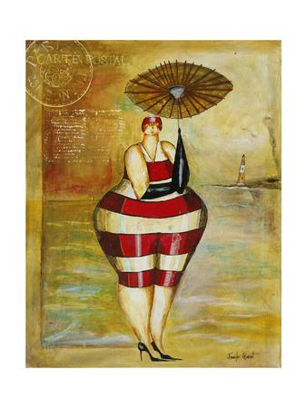 Vintage Beach Girl Red Stripes Giclee Print Jennifer Garant Allposters Com