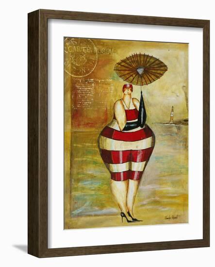 Vintage Beach Girl Red Stripes-Jennifer Garant-Framed Giclee Print