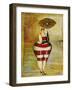 Vintage Beach Girl Red Stripes-Jennifer Garant-Framed Giclee Print