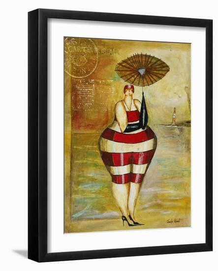 Vintage Beach Girl Red Stripes-Jennifer Garant-Framed Giclee Print