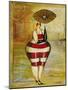 Vintage Beach Girl Red Stripes-Jennifer Garant-Mounted Giclee Print