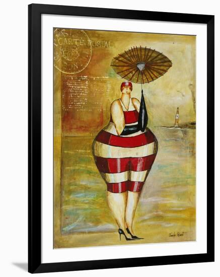 Vintage Beach Girl Red Stripes-Jennifer Garant-Framed Giclee Print